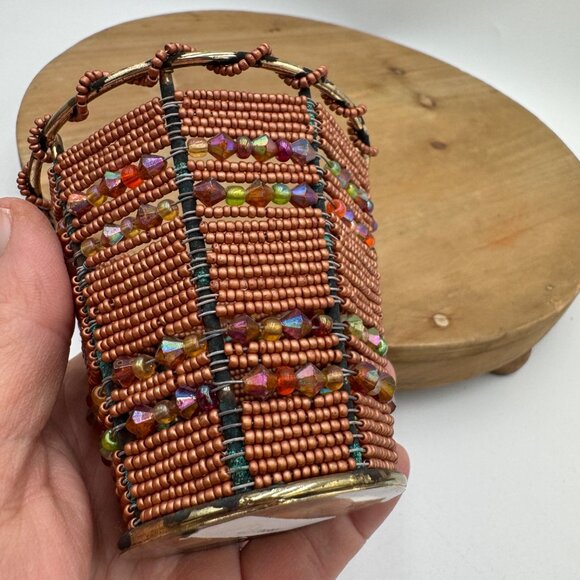 Votive Holder Moroccan style vibe Glass Beads Hand Woven boho bohemian - Picture 5 of 9